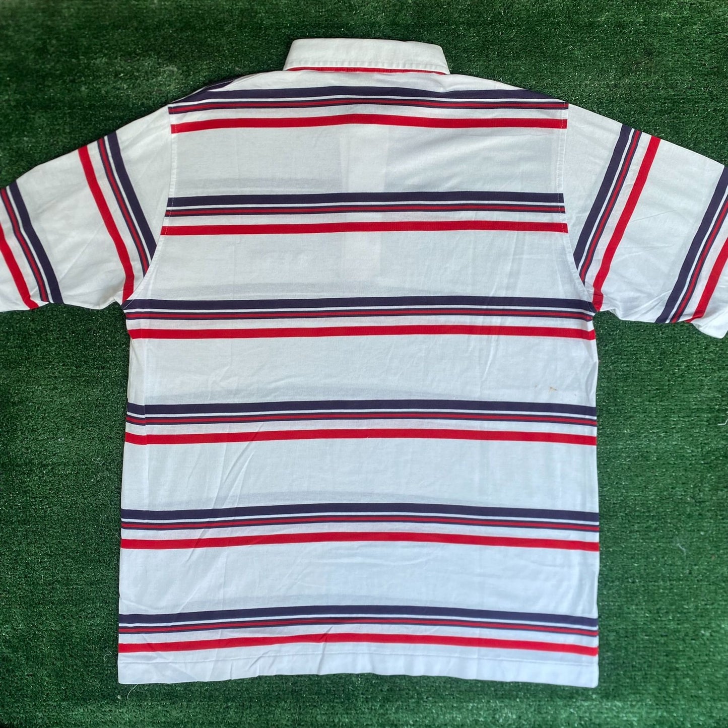 Vintage 80s Striped Polo Shirt White Golf Country Club Preppy