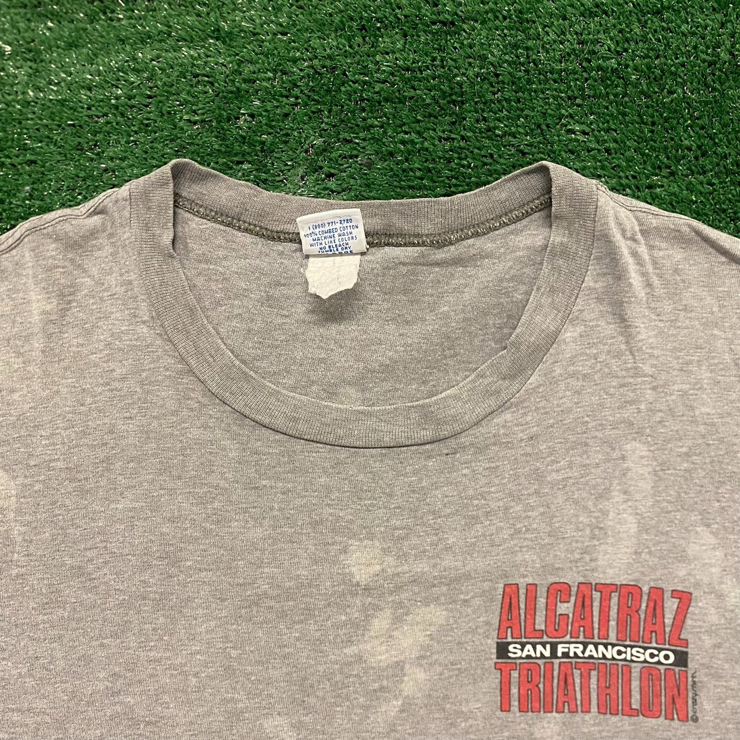 Vintage Y2K Thrashed Alcatraz Triathlon Prison Humor T-Shirt