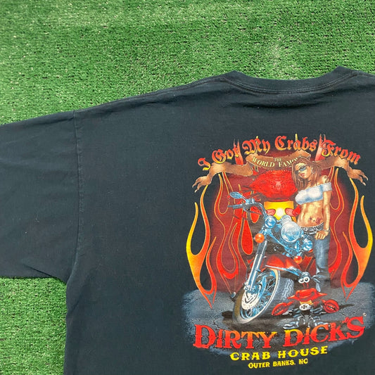 Vintage Y2K Dirty Dick's Flame Choppers Faded Punk Biker Tee