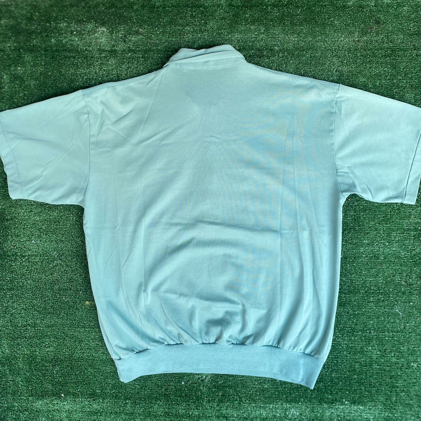 Vintage 80s Teal Banded Polo Shirt Preppy Single Stitch Golf