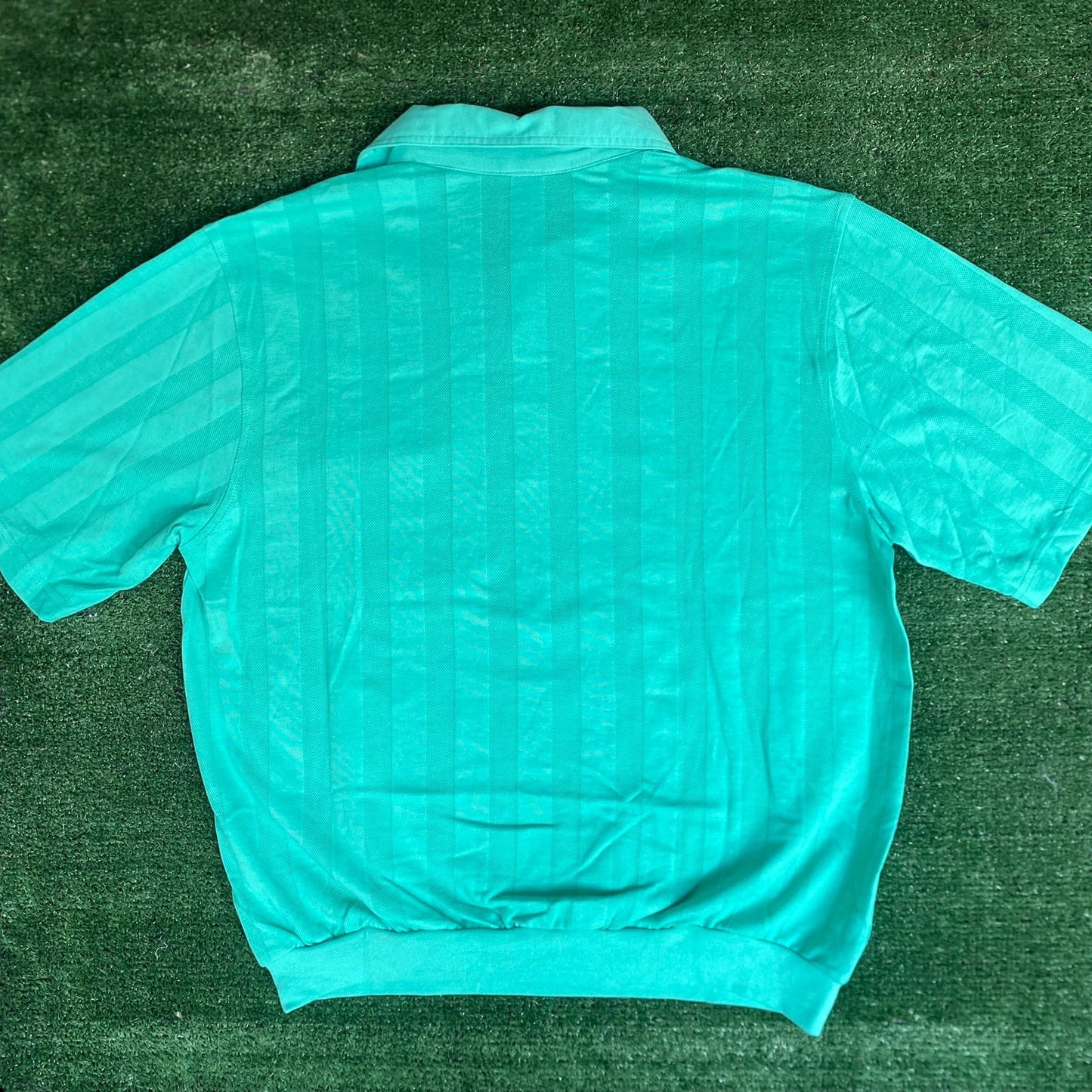 Vintage 80s Striped Band Polo Shirt Preppy Golf Vented Aqua