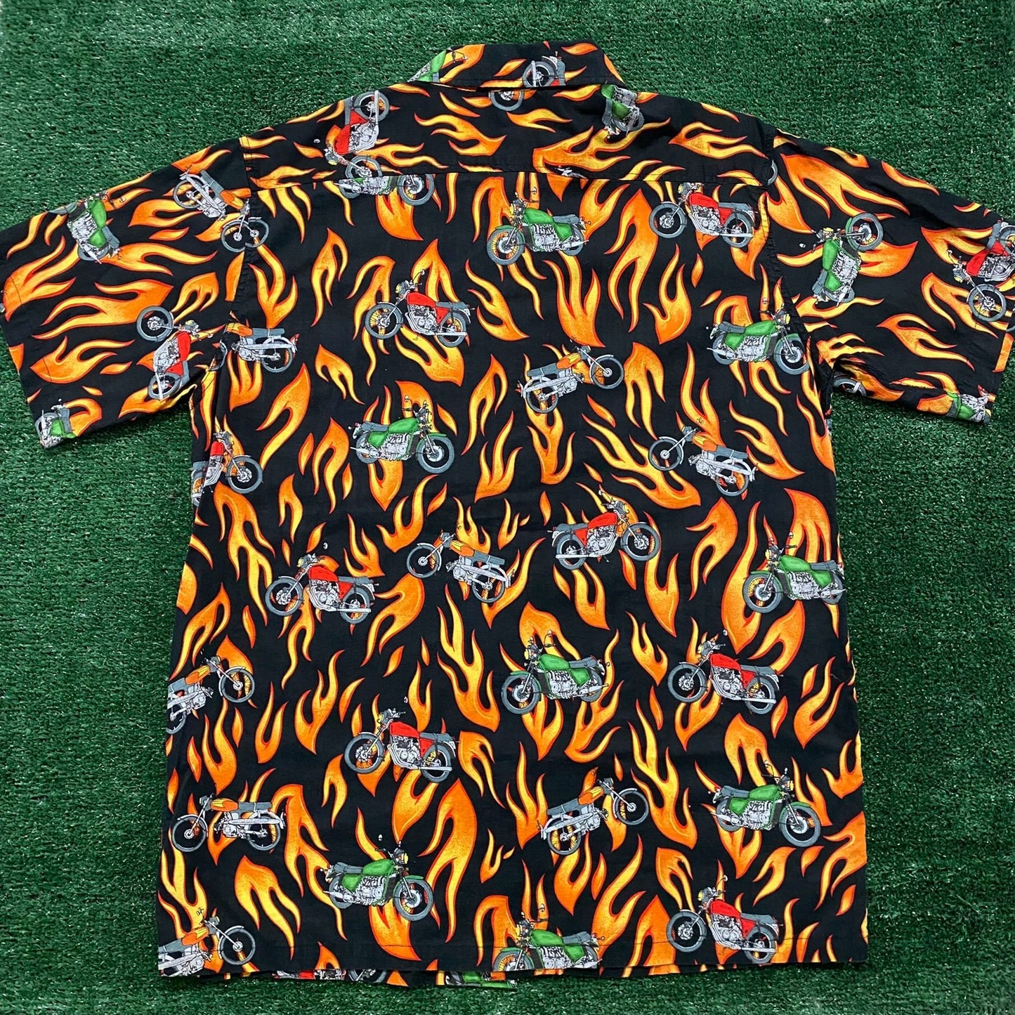 Vintage Y2K Baggy Essential Flame Motorcycles Hawaiian Shirt
