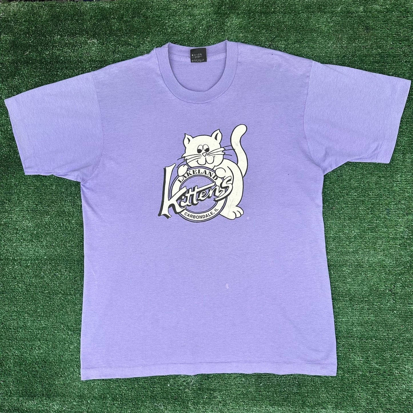 Vintage 90s Illinois Kittens T-Shirt Cute Animal Pastel Lavender Single Stitch L