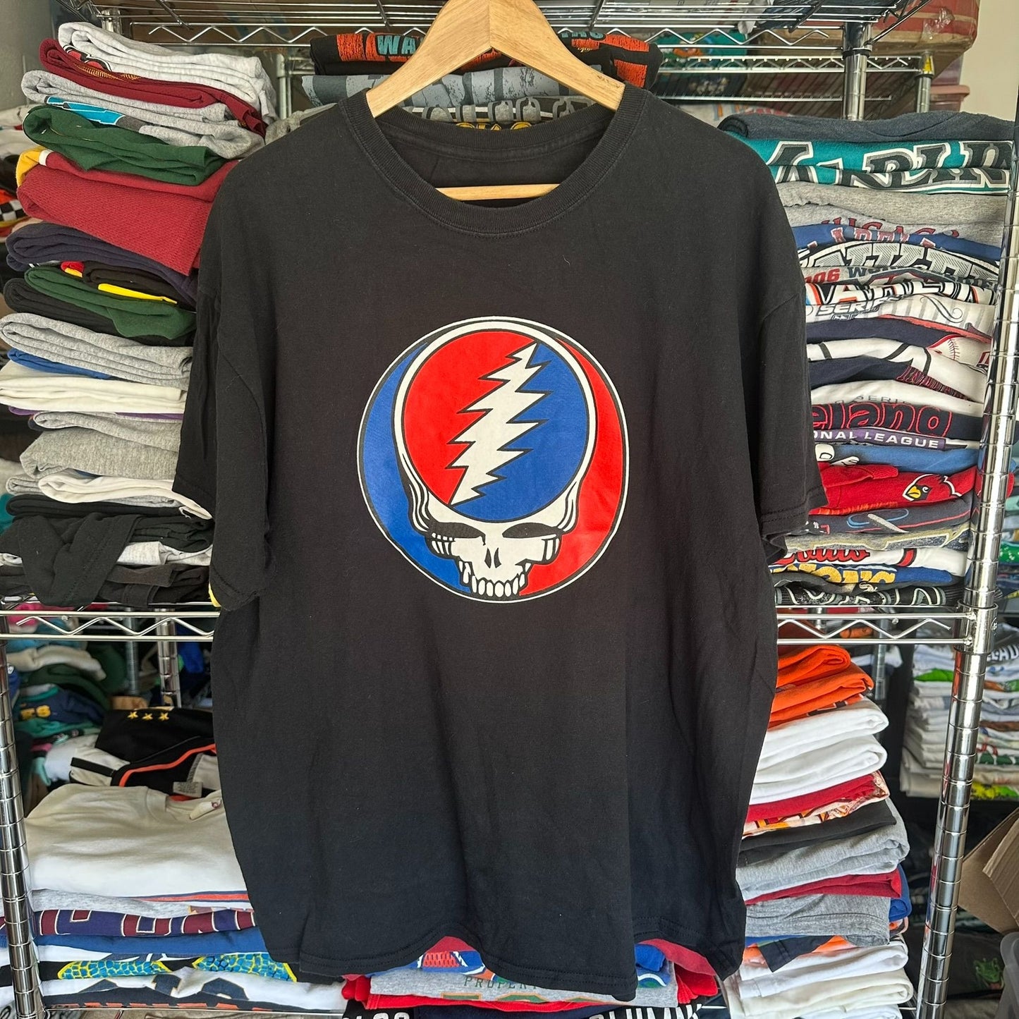 Vintage Y2K Grateful Dead Stealie Skull Band T-Shirt Grunge Deadhead Black L