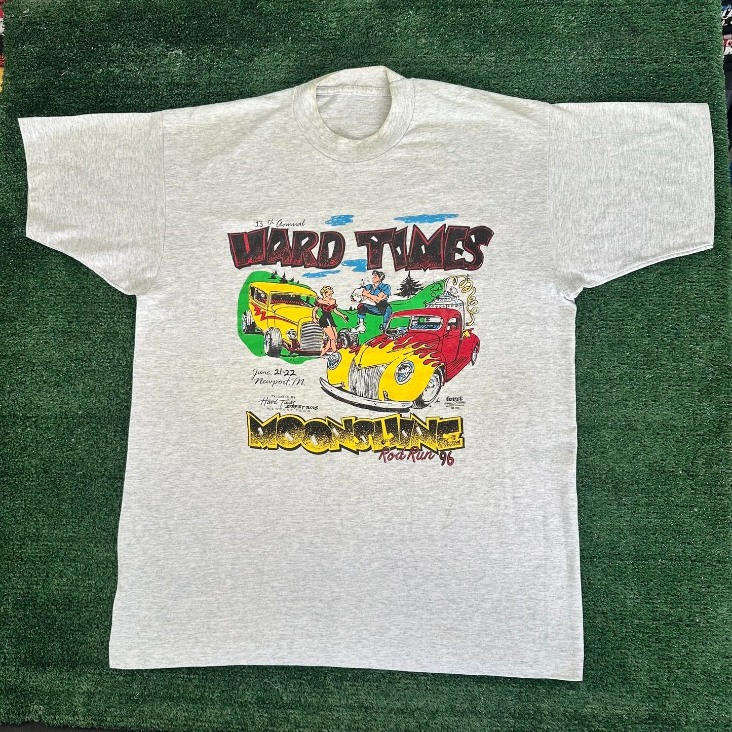 Vintage 90s Moonshine Rod Run Car Show T-Shirt Single Stitch Gray L Americana