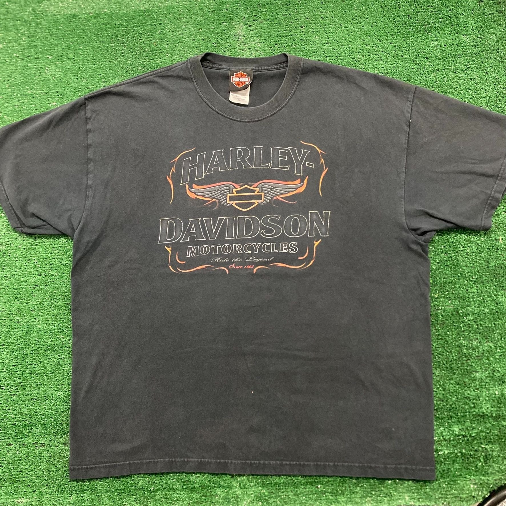 Vintage Y2K Sun Faded Harley Davidson Tribal Logo T-Shirt