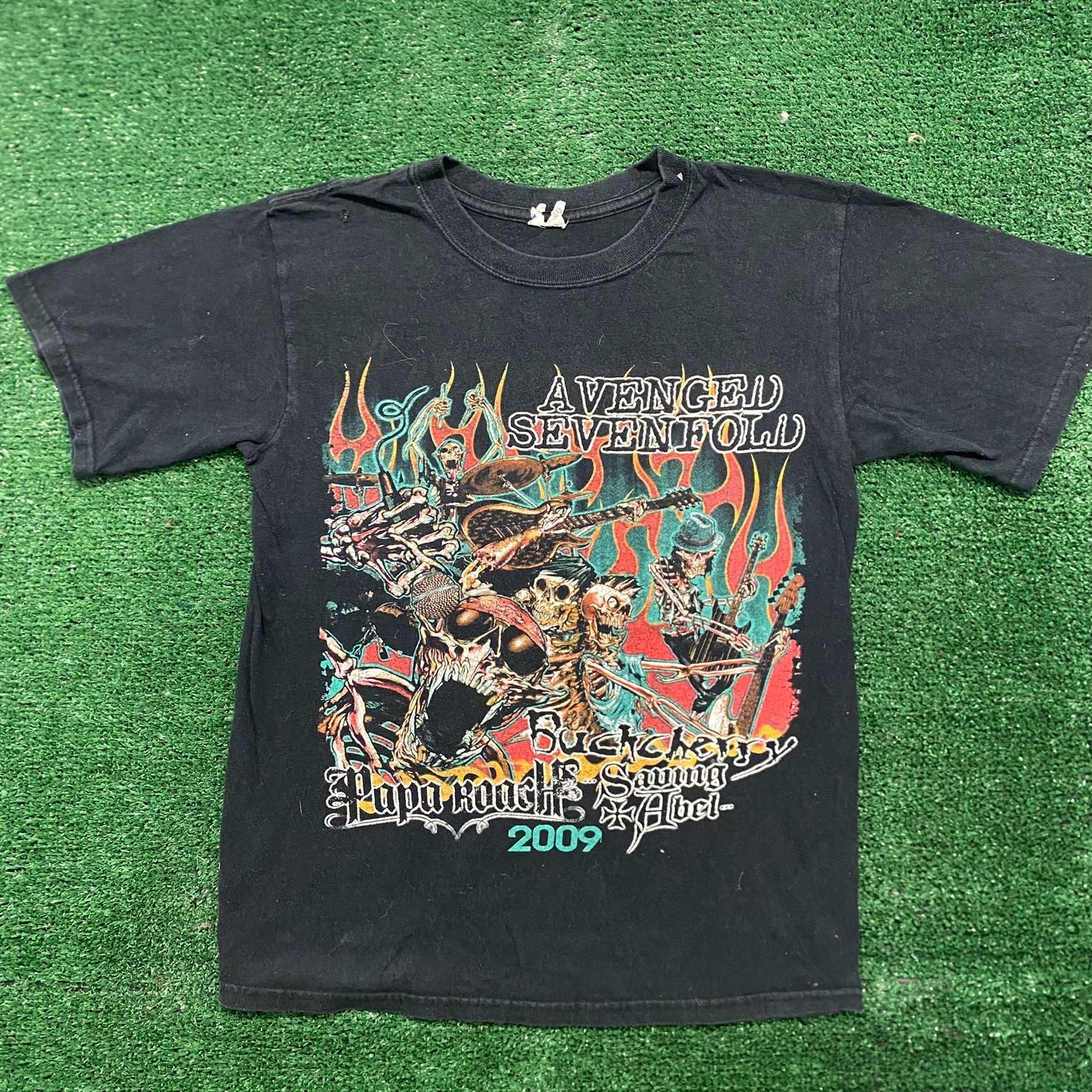 Vintage Y2K Metal Thrift – Sevenfold Goth Avenged Band Agent T-Shirt Skull