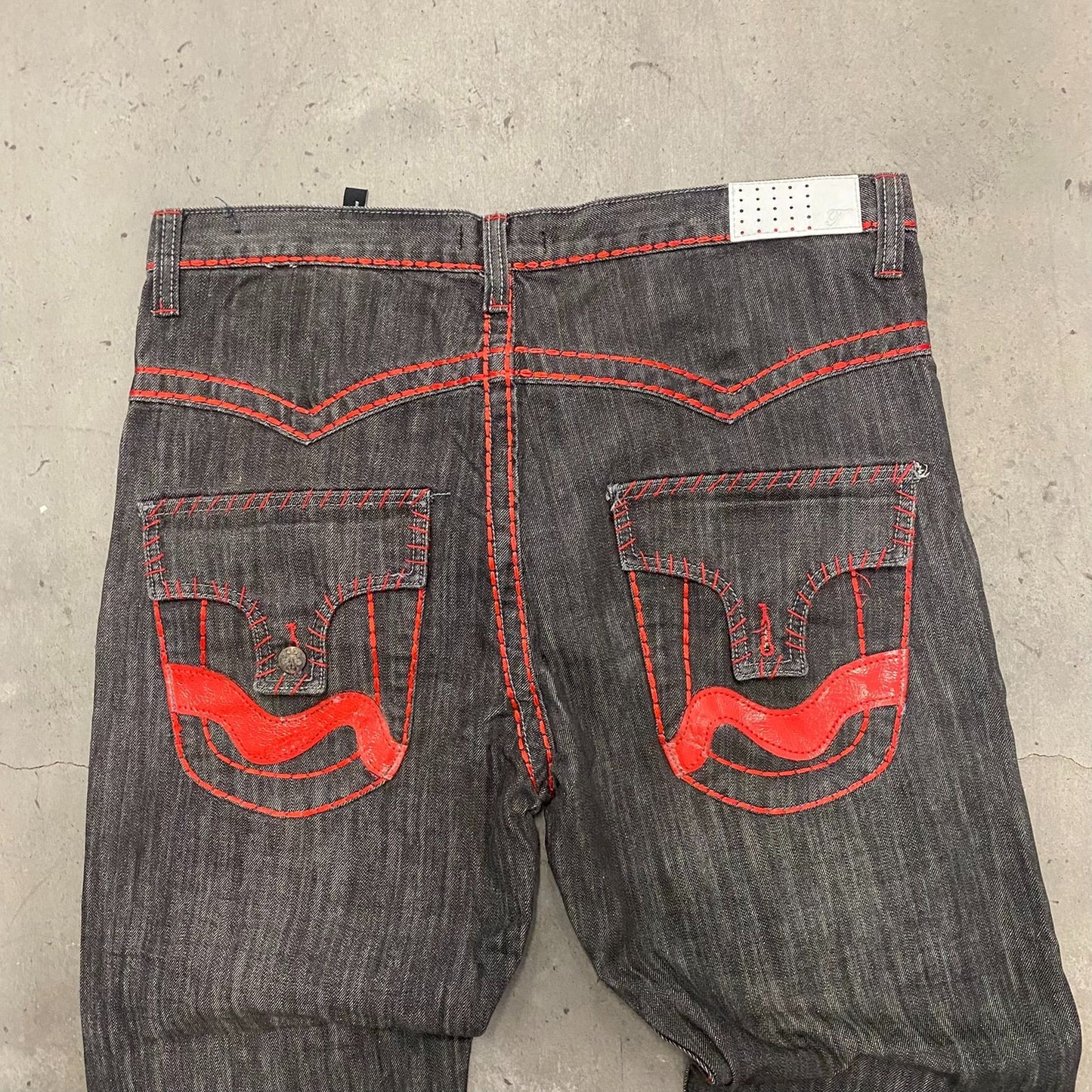 Vintage Y2K Essential Embroidered Black Red Denim Jeans