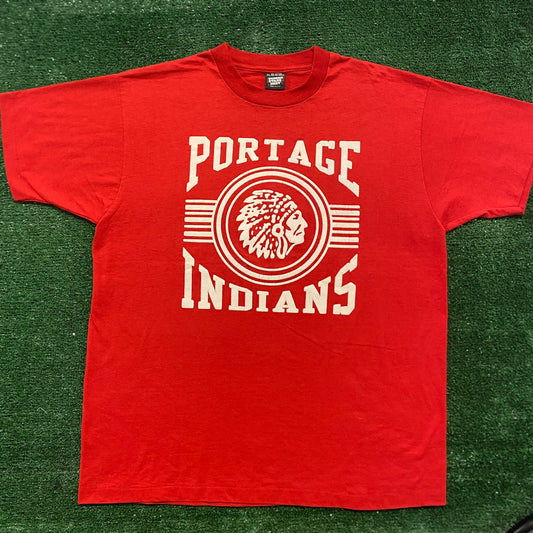 Vintage 90s Portage Indians Single Stitch School Sports Tee