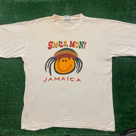 Vintage 80s Jamaica Rasta Smiley Punk Tourist Souvenir Tee