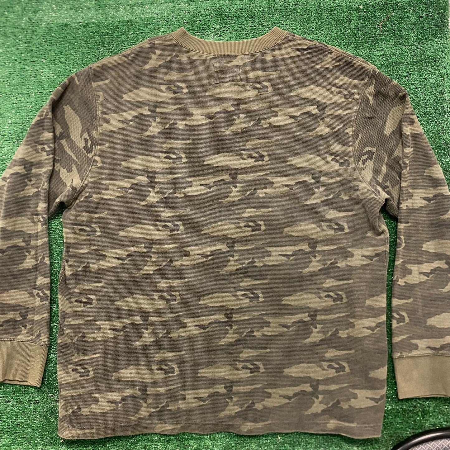 Vintage Y2K Forest Camo Essential Baggy Thermal Henley Tee