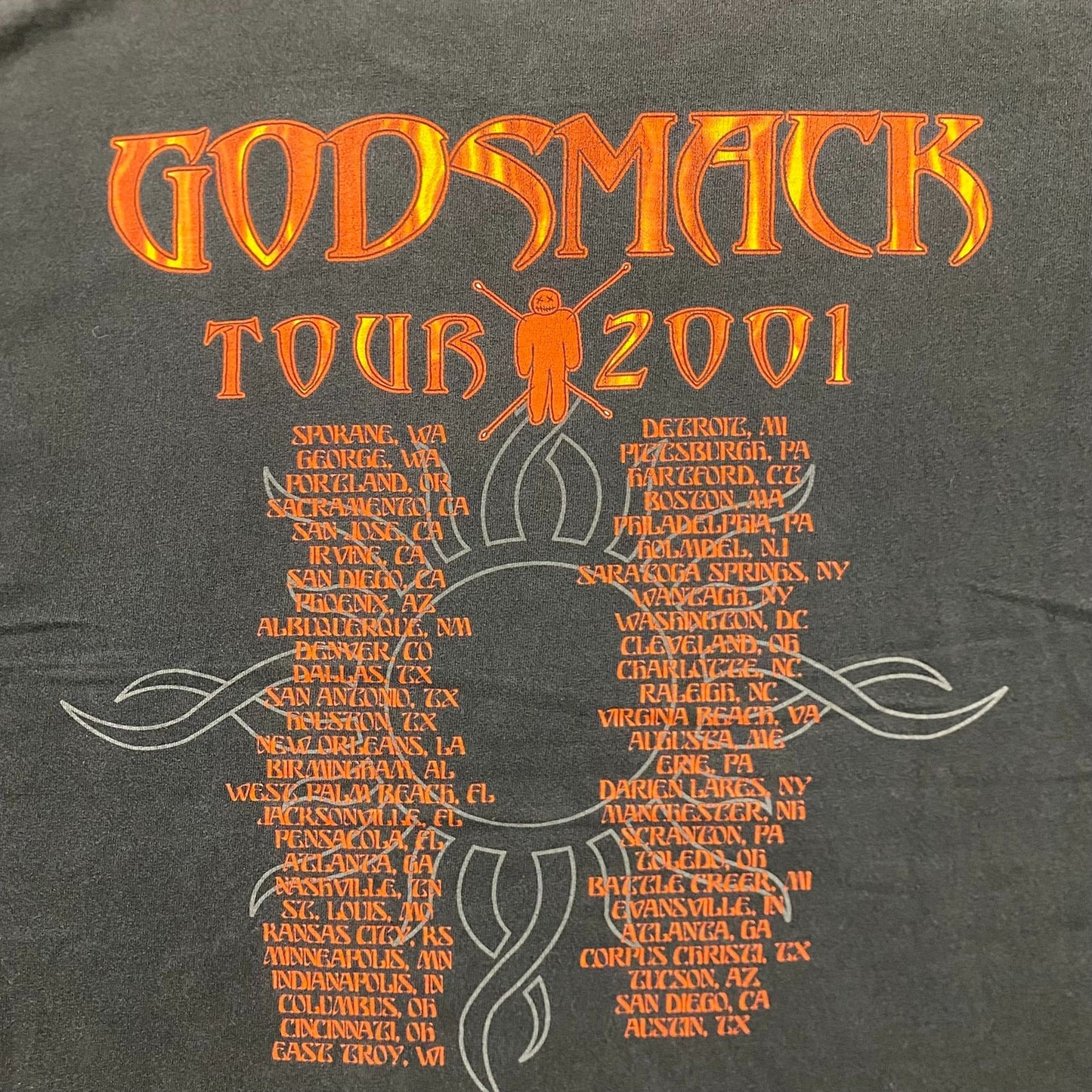 Vintage Y2K Essential Sun Faded Godsmack Flame Metal Band T-Shirt