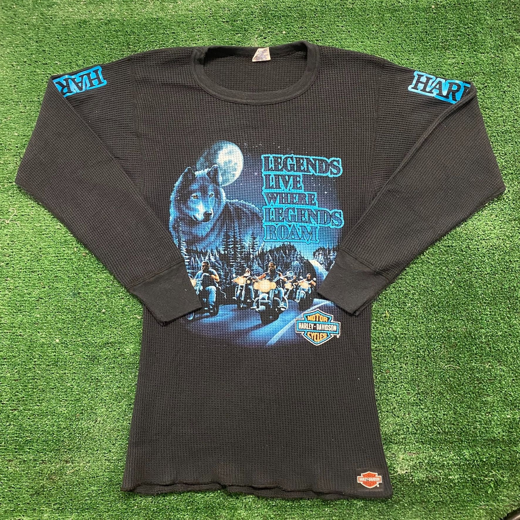 Vintage 80s Harley Davidson Wolf Thermal Long Sleeve Tee – Agent