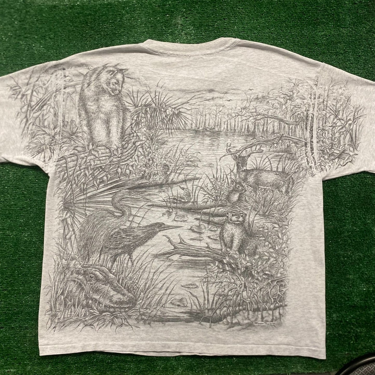 Vintage 90s Nature Landscape Art Baggy Single Stitch AOP Tee