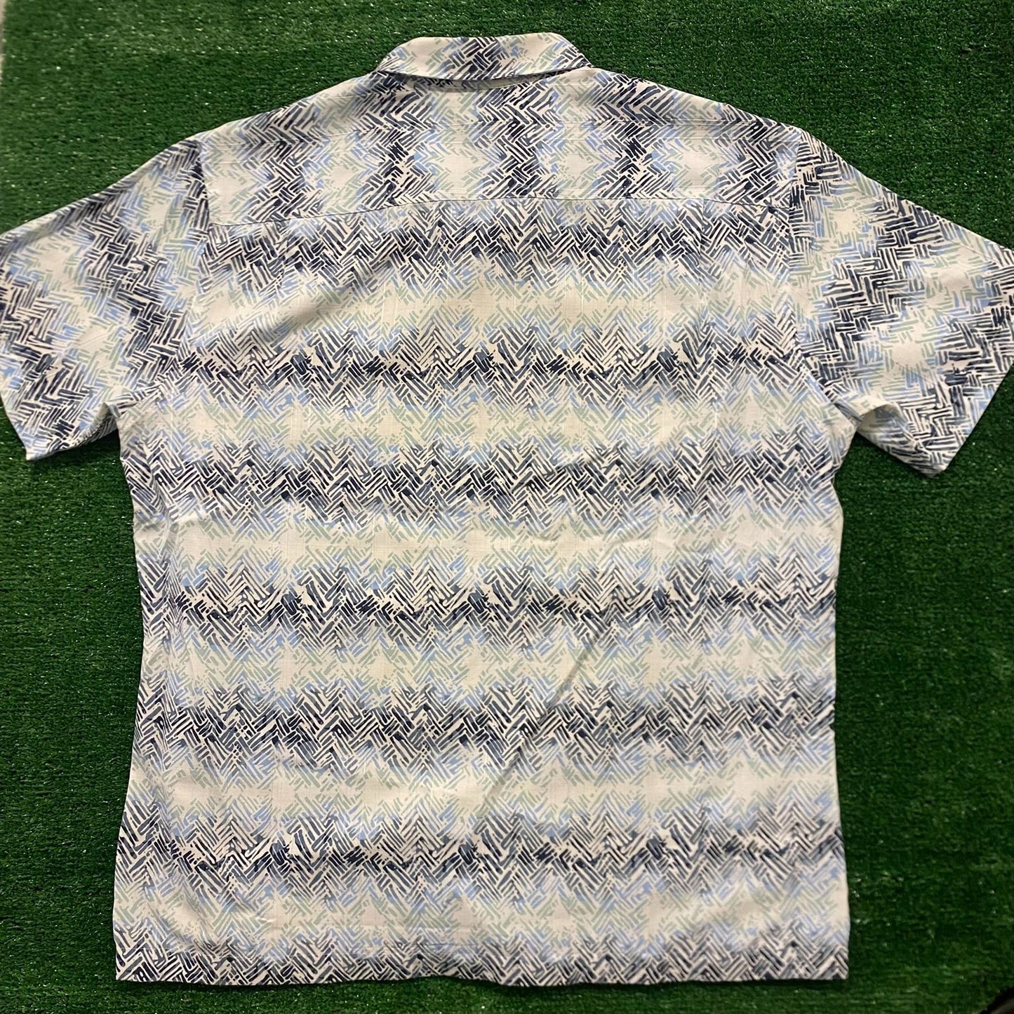 Blue Geometric Striped Vintage Button Up Shirt