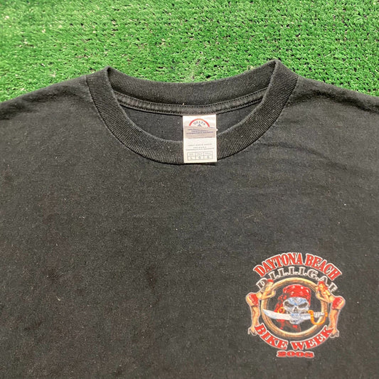 Bike Week Pirate Skull Vintage Biker T-Shirt