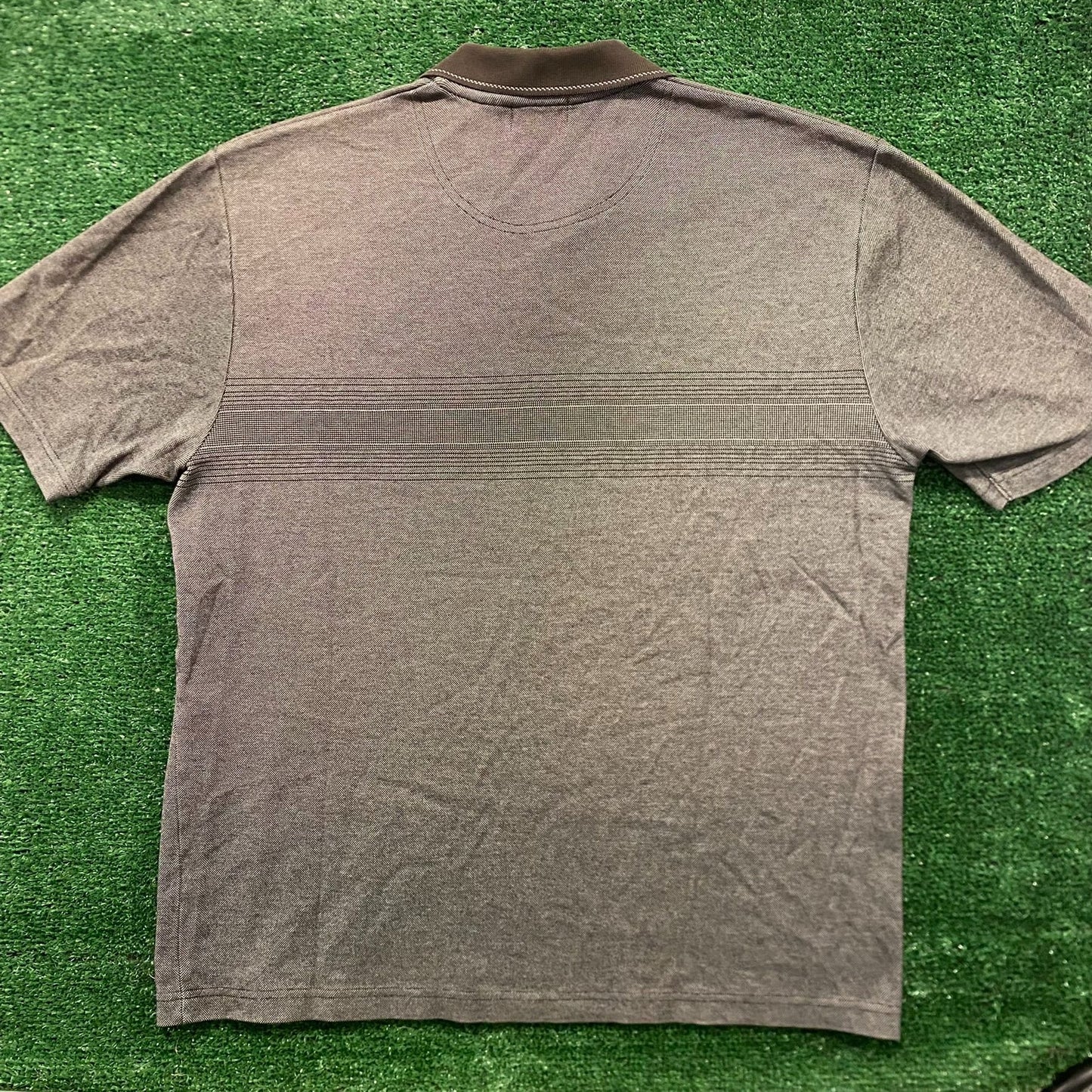 Gray Chest Striped Vintage Casual Polo Shirt