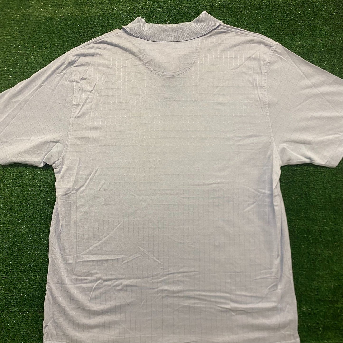 Light Blue Grid Squares Plaid Vintage Polo Shirt