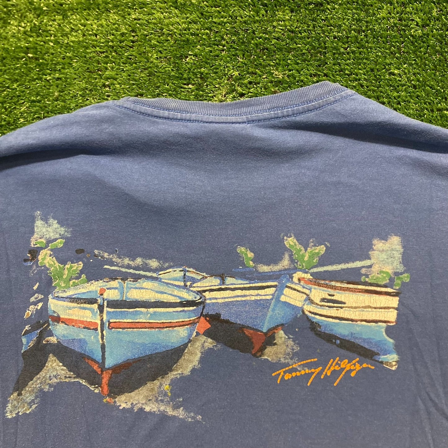 Tommy Hilfiger Boats Painting Art Vintage T-Shirt