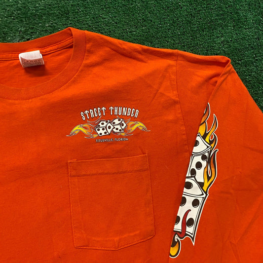 Flaming Dice Skull Vintage Biker T-Shirt