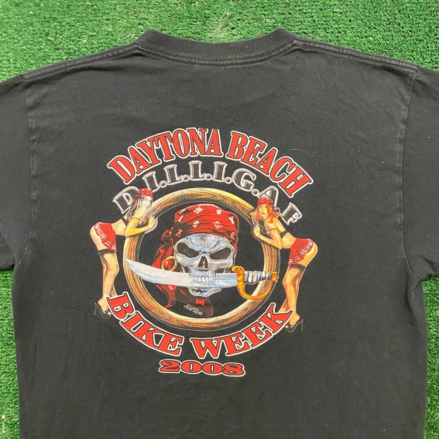 Bike Week Pirate Skull Vintage Biker T-Shirt