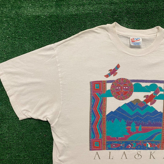 Vintage 90s Alaska Tribal Nature Art Single Stitch T-Shirt