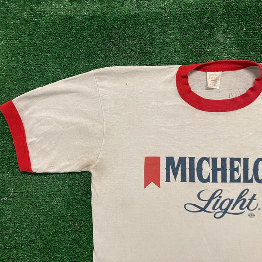 Vintage 80s Michelob Light Beer Shirt Single Stitch Ringer Tee