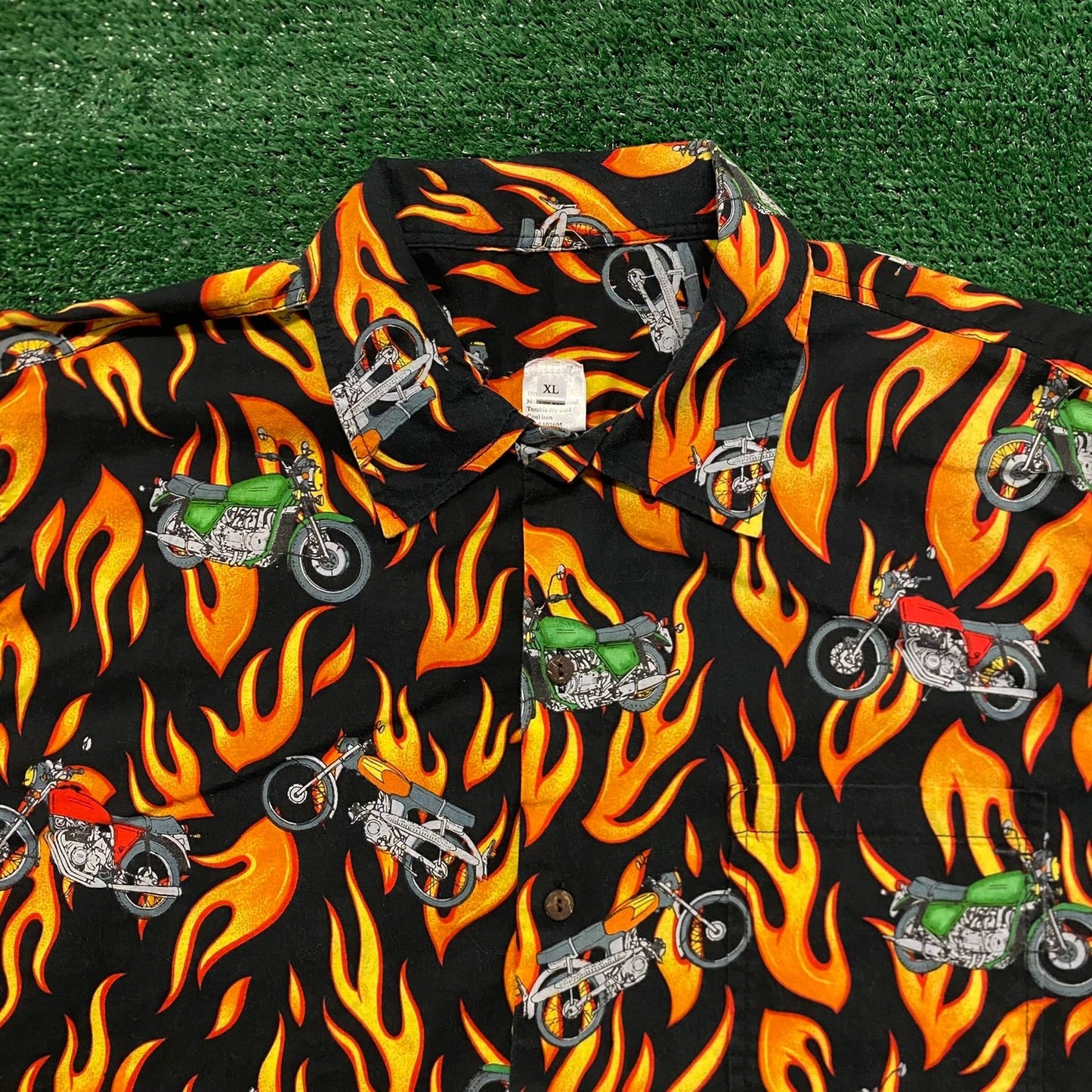 Motorcycle Flames Fire Vintage Moto Biker Print Shirt