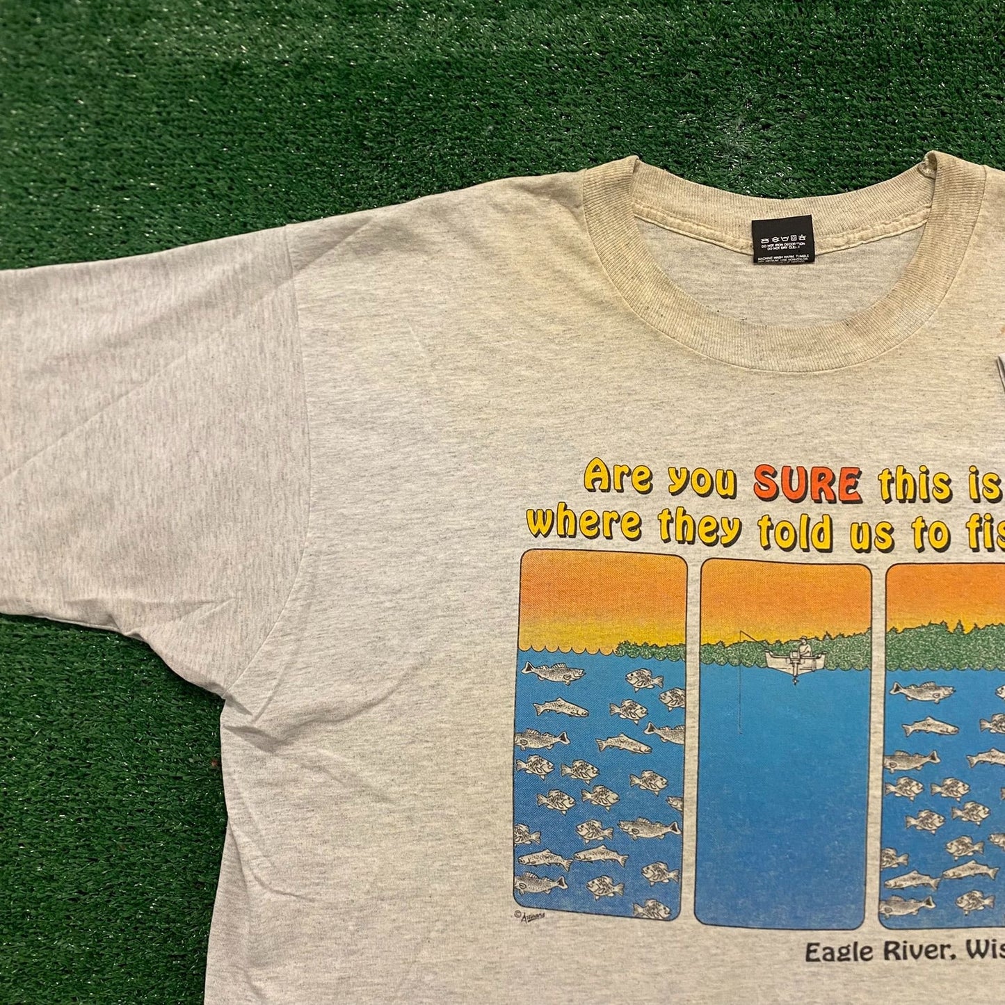 Vintage 90s Wisconsin Fishing Comic Humor Single Stitch T-Shirt