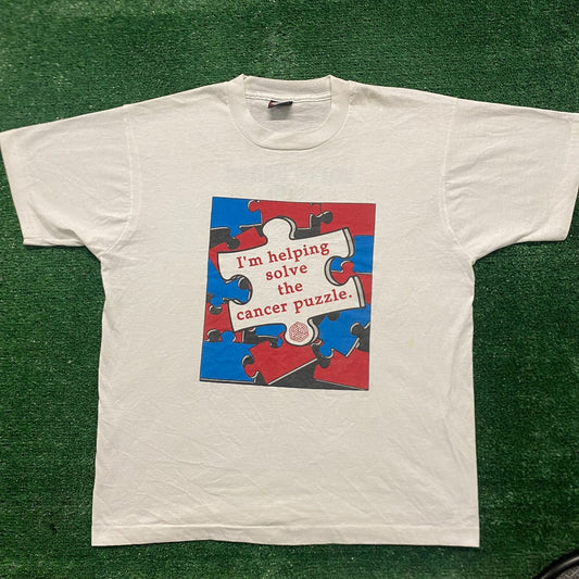 Vintage 90s Cancer Puzzle Medicine Health Single Stitch Tee