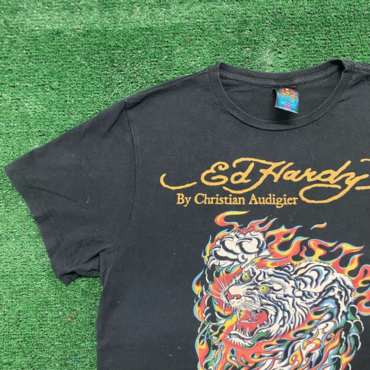 Vintage Y2K Ed Hardy Tiger Tattoo Art Essential Punk Tee