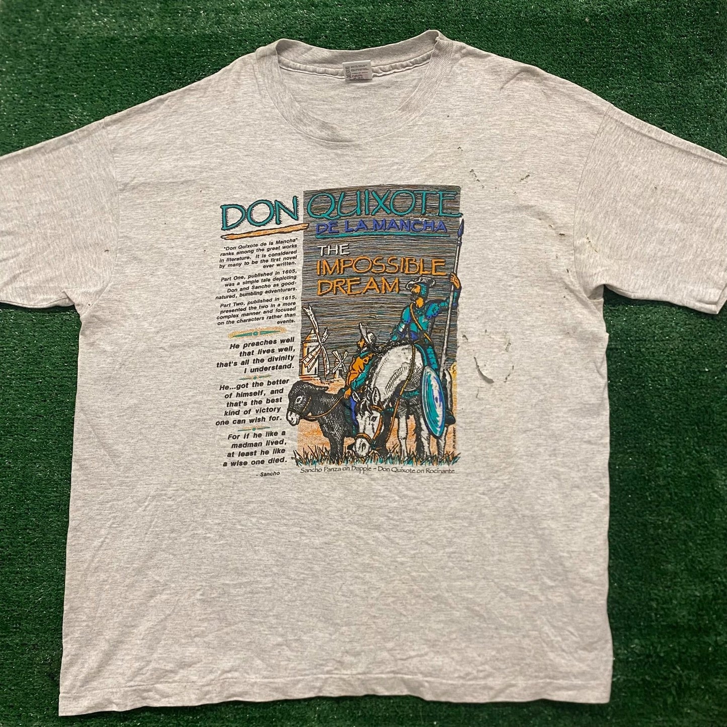 Vintage 90s Don Quixote Book Quote Grunge Single Stitch Tee