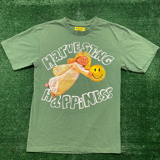 Market Smiley Angelic Harvesting Happiness Green T-Shirt