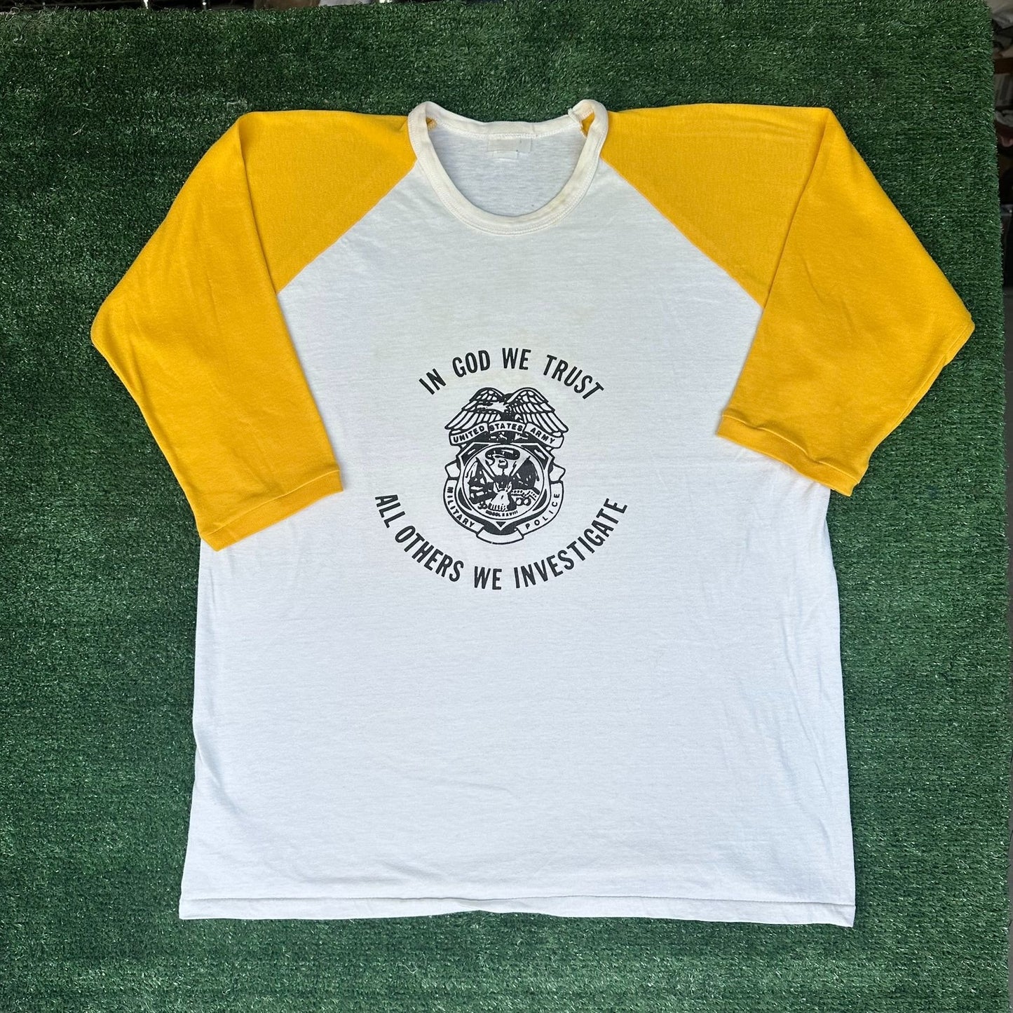 Vintage US Army Military Police Badge Raglan T-Shirt Single Stitch MP Large