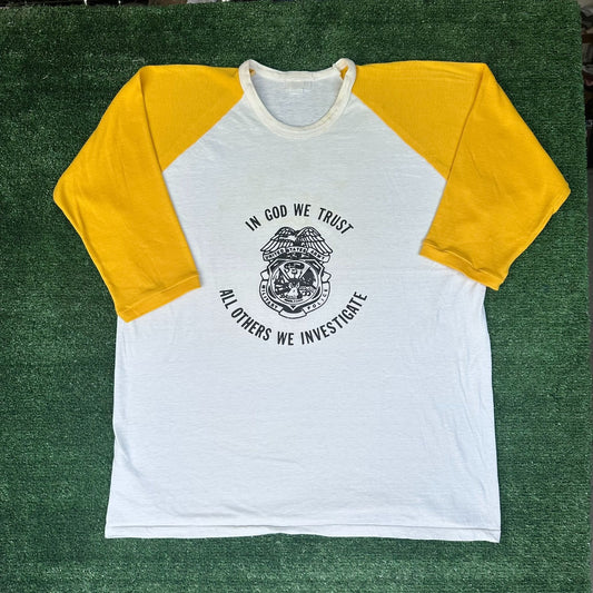 Vintage US Army Military Police Badge Raglan T-Shirt Single Stitch MP Large
