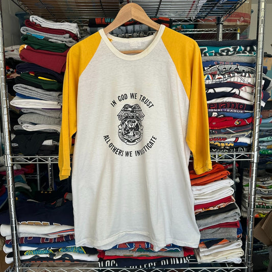 Vintage US Army Military Police Badge Raglan T-Shirt Single Stitch MP Large