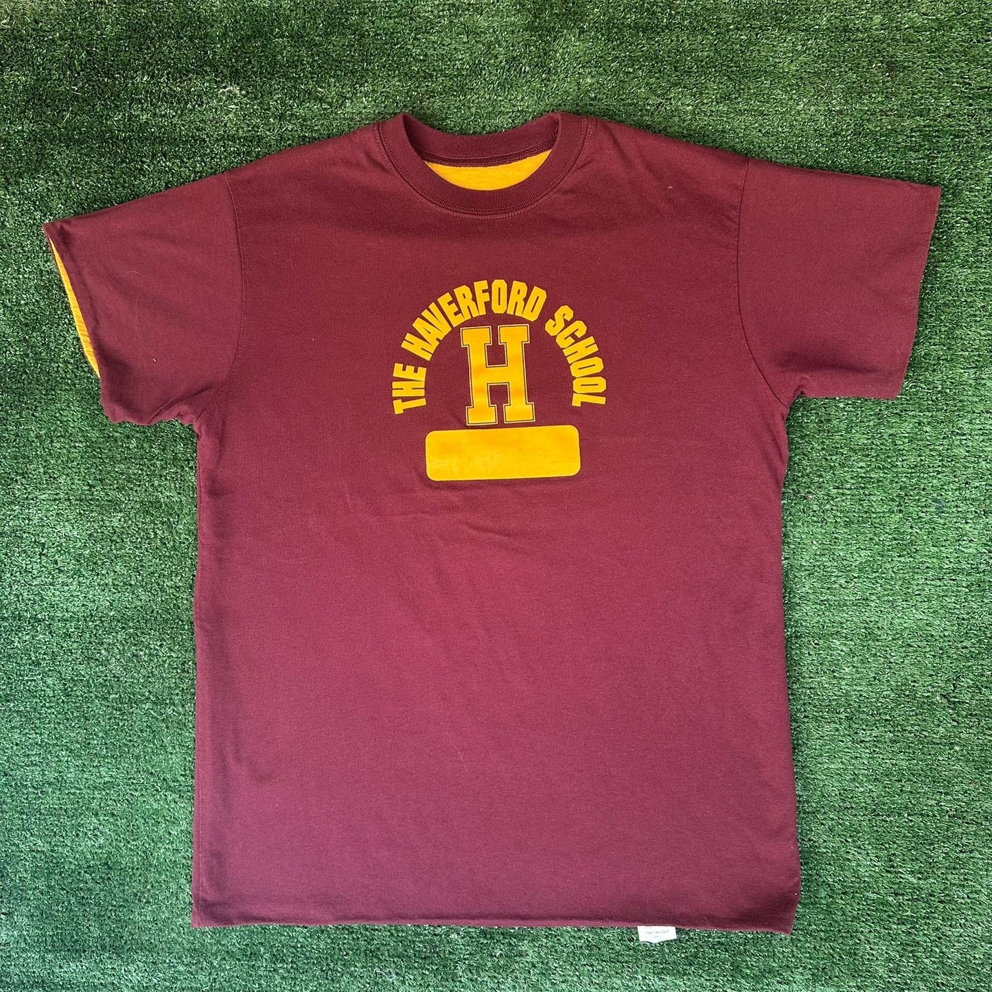 Vintage 90s Haverford School Reversible T-Shirt Preppy College Athletic Maroon M
