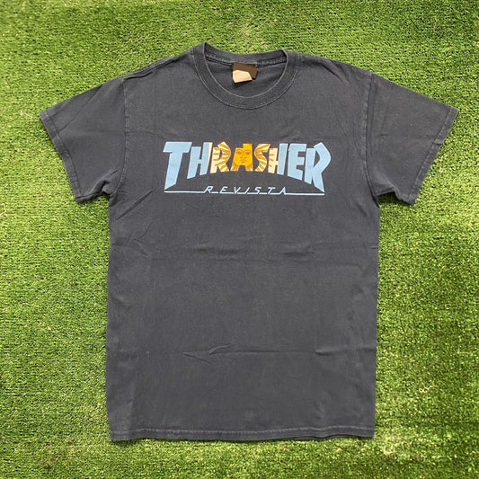 Vintage Y2K Thrasher Skateboard Magazine Shirt Revista Sun Tee