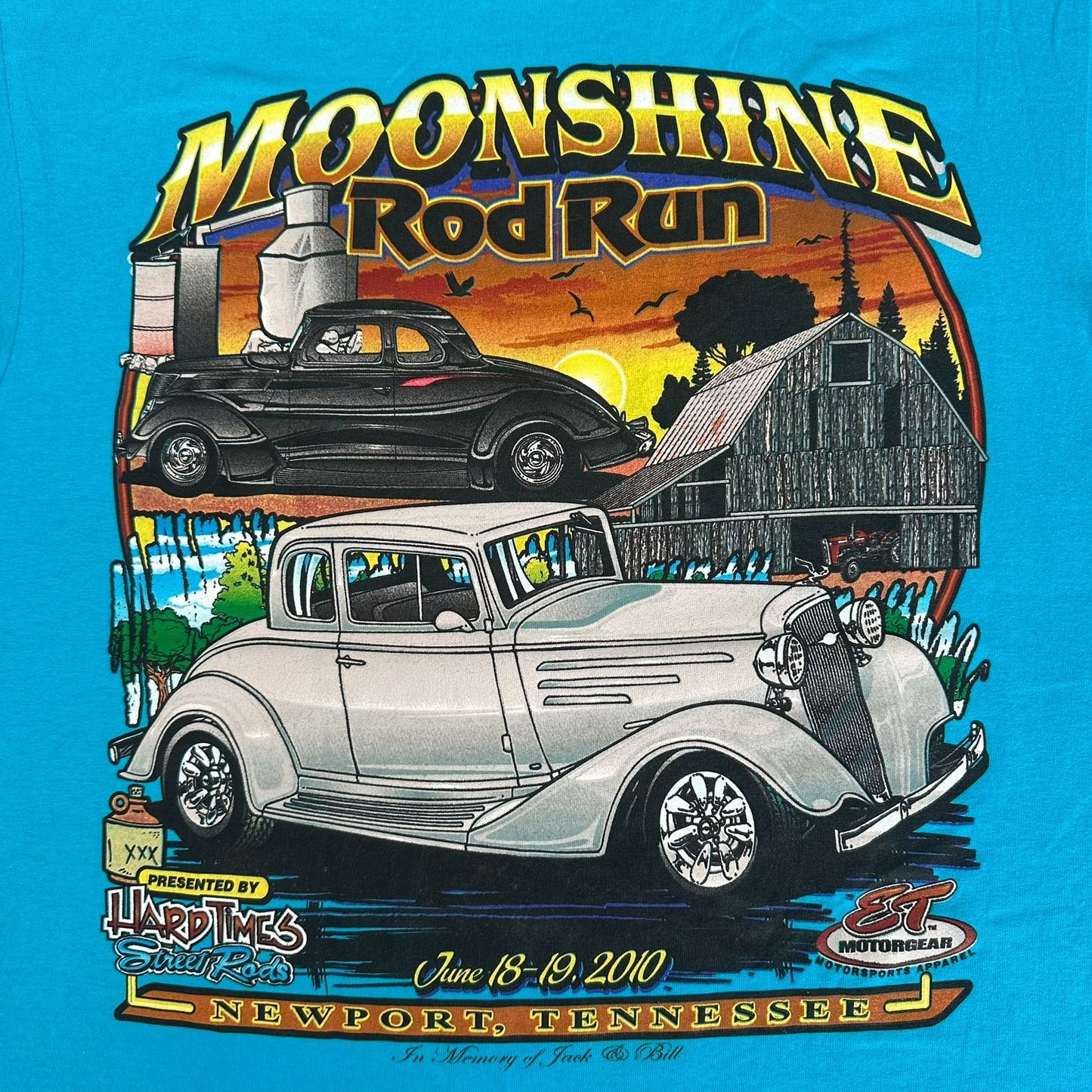 Vintage Y2K Moonshine Rod Run Car Show T-Shirt Blue M Retro Classic Hot Rod
