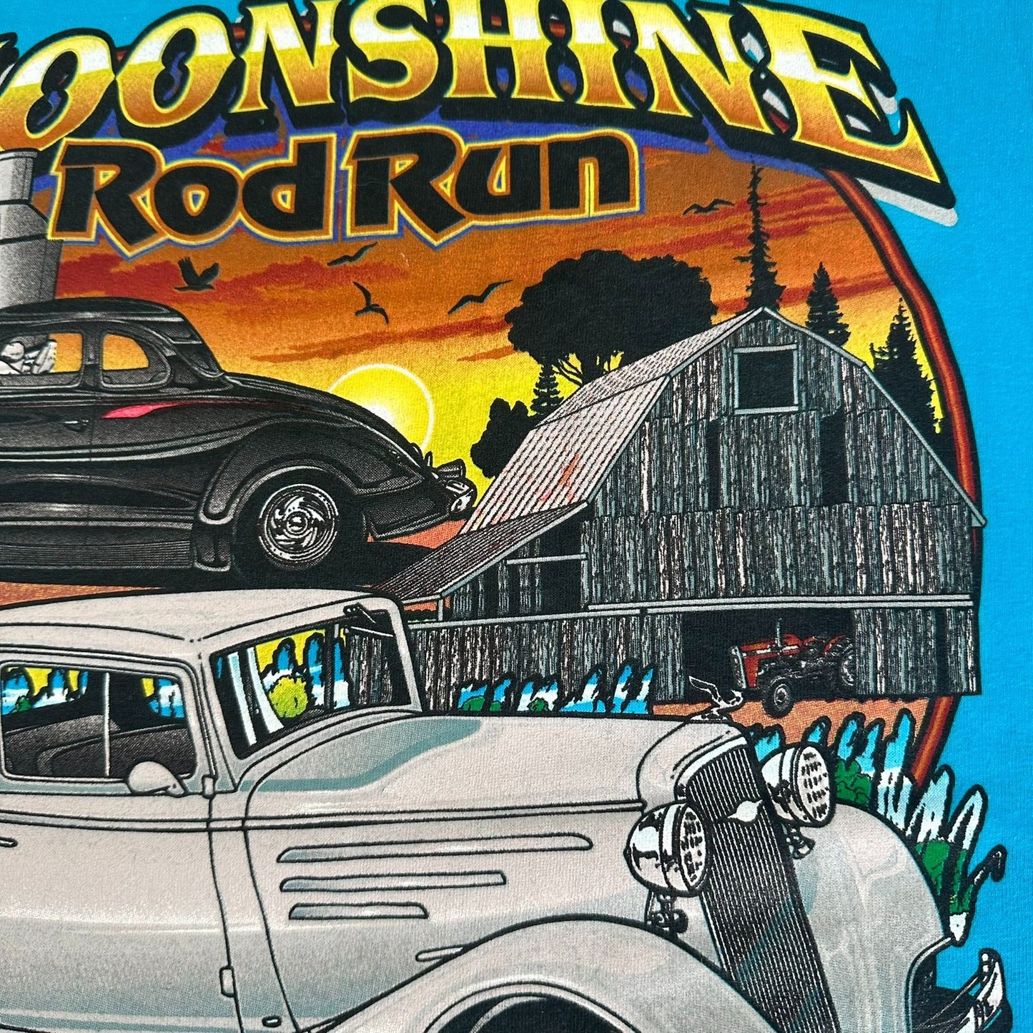 Vintage Y2K Moonshine Rod Run Car Show T-Shirt Blue M Retro Classic Hot Rod