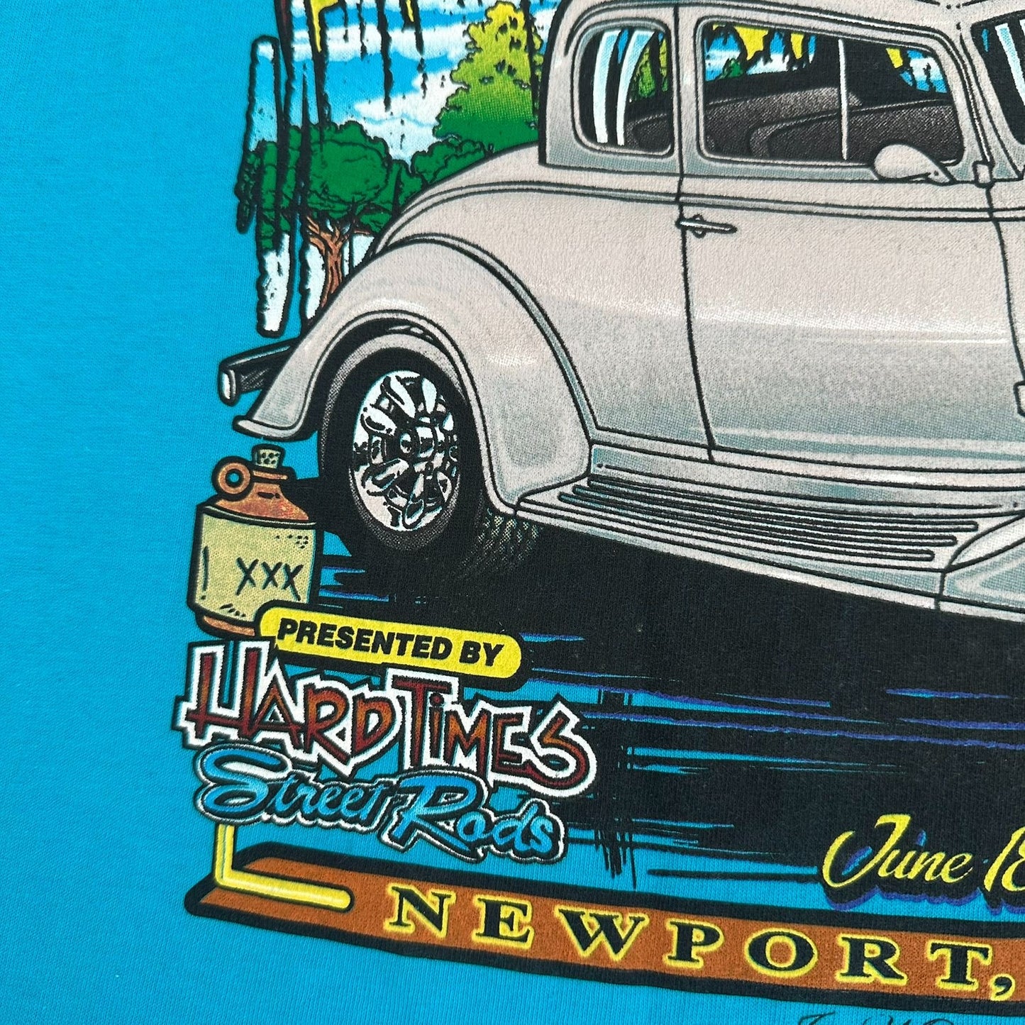 Vintage Y2K Moonshine Rod Run Car Show T-Shirt Blue M Retro Classic Hot Rod