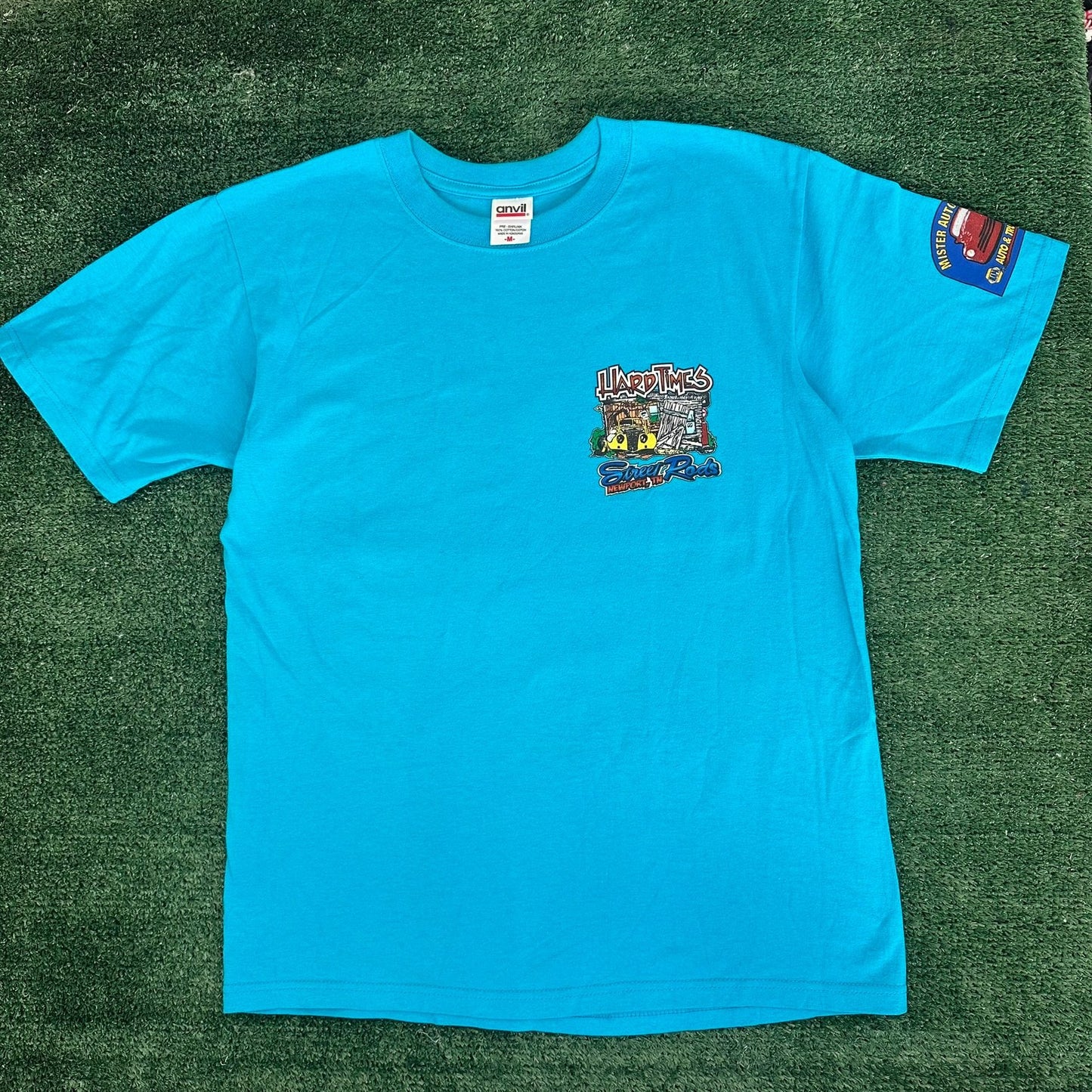 Vintage Y2K Moonshine Rod Run Car Show T-Shirt Blue M Retro Classic Hot Rod