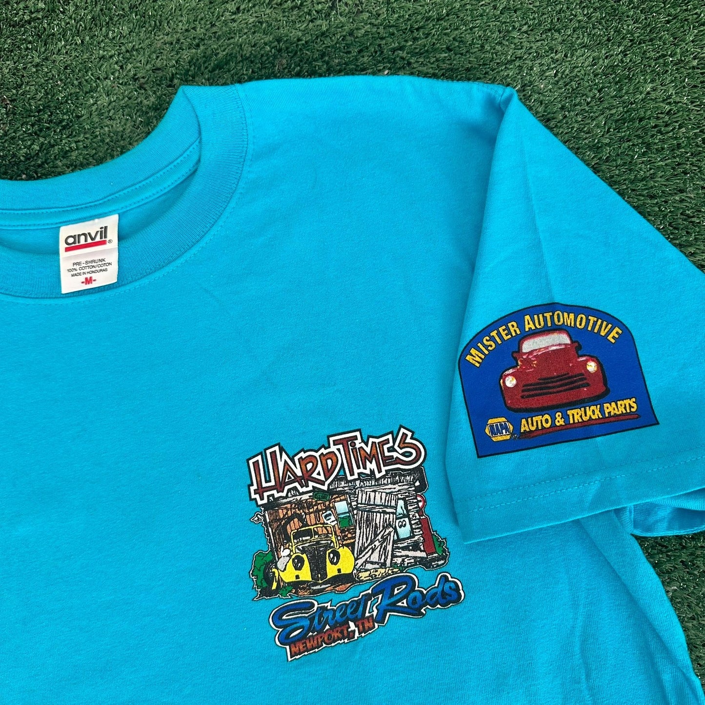 Vintage Y2K Moonshine Rod Run Car Show T-Shirt Blue M Retro Classic Hot Rod