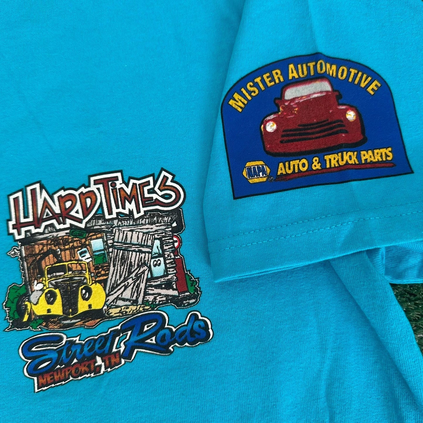 Vintage Y2K Moonshine Rod Run Car Show T-Shirt Blue M Retro Classic Hot Rod