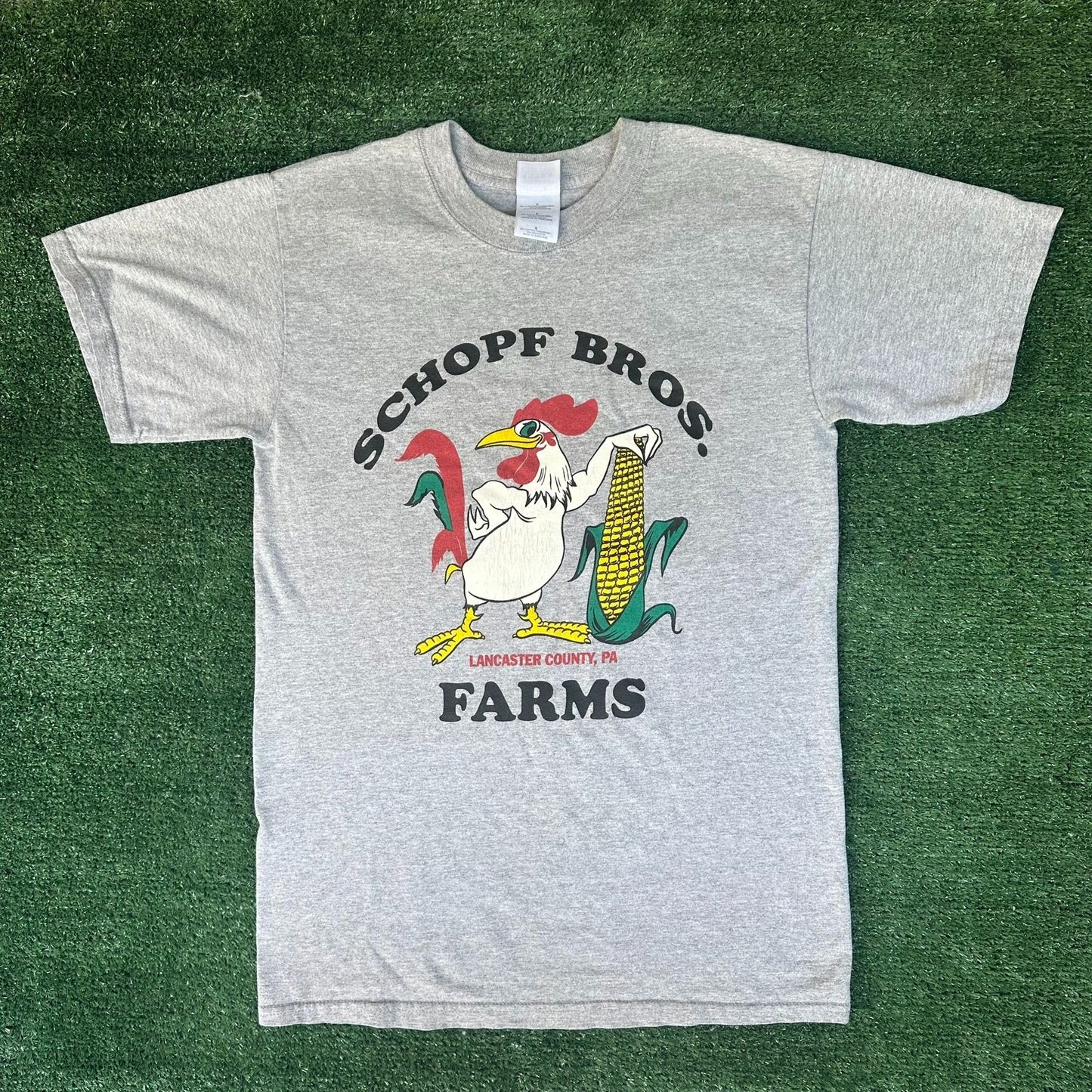 Vintage Y2K Schopf Bros Farm T-Shirt Lancaster PA Rural Agriculture Gray S