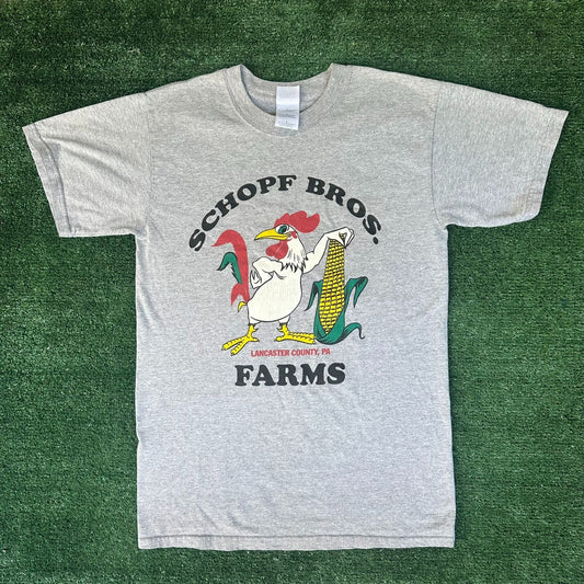 Vintage Y2K Schopf Bros Farm T-Shirt Lancaster PA Rural Agriculture Gray S