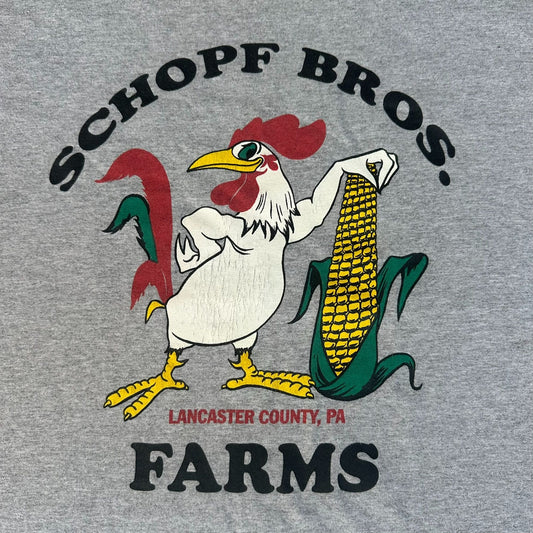 Vintage Y2K Schopf Bros Farm T-Shirt Lancaster PA Rural Agriculture Gray S