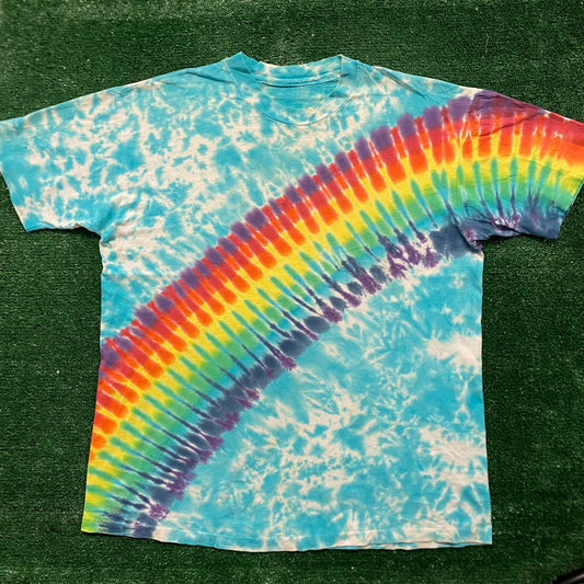 Vintage 90s Rainbow Tie Dye Colorful Single Stitch Tee