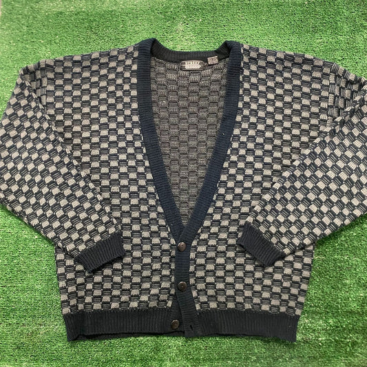 Vintage 90s Checkered Cardigan Sweater Grunge Indie Knit