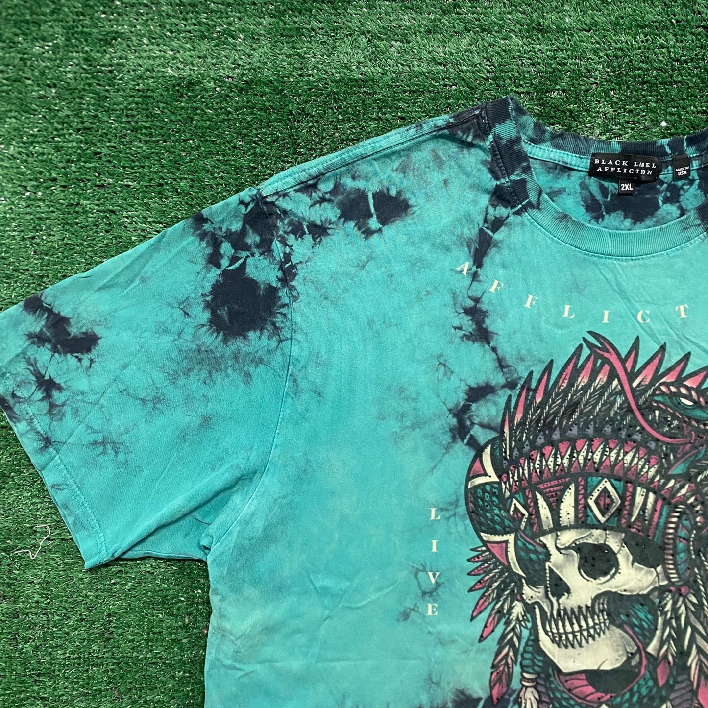 Vintage Y2K Affliction Skull Shirt Grunge Punk Tie Dye Tee